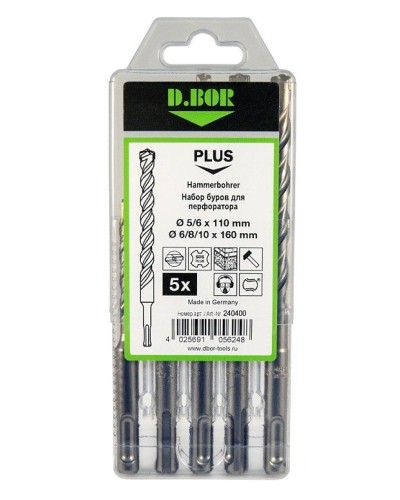 Набор буров SDS-plus V PLUS 5шт, 2-cutting (240400): Набор буров SDS-plus (5,6х110 мм; 6,8,10х160 мм) в Череповце