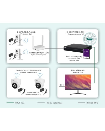 ТСН-029. Беспроводная система видеонаблюдения на основе IP-камер Dahua с использованием Wi-Fi технологии. Dahua в Череповце