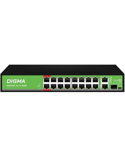 DSP216F-1G-1C-R300 (L2) 16х100Мбит/с 1х1Гбит/с 1хКомбо(1000BASE-T/SFP) 16PoE 16PoE+ 2PoE++ 300W. Коммутатор с питанием по PoE. Digma в Череповце