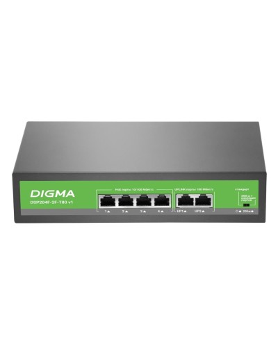 DSP204F-2F-T80 DSP204F-2F-T80 V1 (L2) 6х100Мбит/с 4PoE 4PoE+ 80W. Коммутатор с питанием по PoE. Digma в Череповце