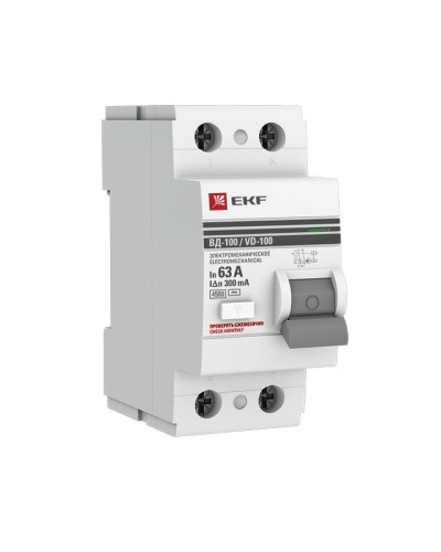 УЗО ВД-100 2P 63А 300мА тип AC эл-мех  PROxima (elcb-2-63-300-em-pro). Выключатель дифференциального тока (УЗО). EKF в Череповце