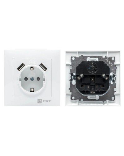 Валенсия розетка 1-местная с/з 16А (EWR16-028-10-2USB). Розетка 1-местная с/з 16А. EKF в Череповце