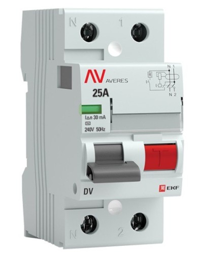 DV 2P 25А/ 30мА (AC)  AVERES (rccb-2-25-30-ac-av). Выключатели дифференциального тока (УЗО). EKF в Череповце