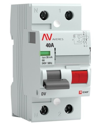 DV 2P 40А/ 30мА (A)  AVERES (rccb-2-40-30-a-av). Выключатели дифференциального тока (УЗО). EKF в Череповце