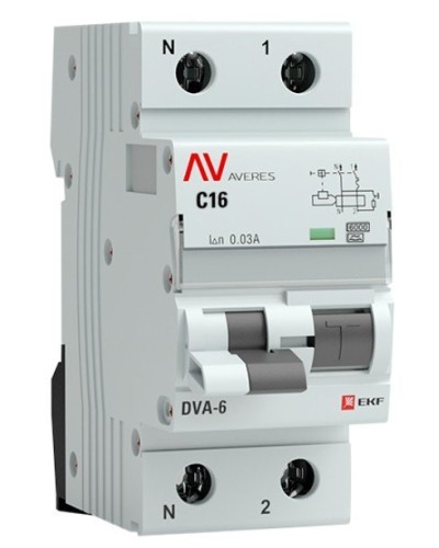 DVA-6 1P+N 16А (C) 30мА (AC) 6кА  AVERES (rcbo6-1pn-16C-30-ac-av). Автоматический выключатель дифференциального тока. EKF в Череповце