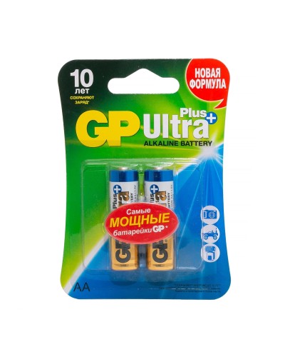GP Ultra Plus Alkaline 15A AA (GP 15AUP-2CR2), упак. 2 шт. БЛИСТЕР. Алкалиновые батарейки. GP Batteries в Череповце