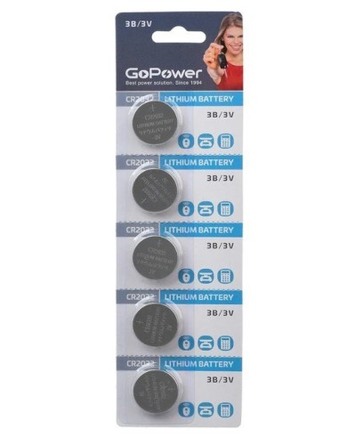 CR2032 GoPower, упак. 5 шт., БЛИСТЕР. Литиевый элемент питания. GoPower в Череповце