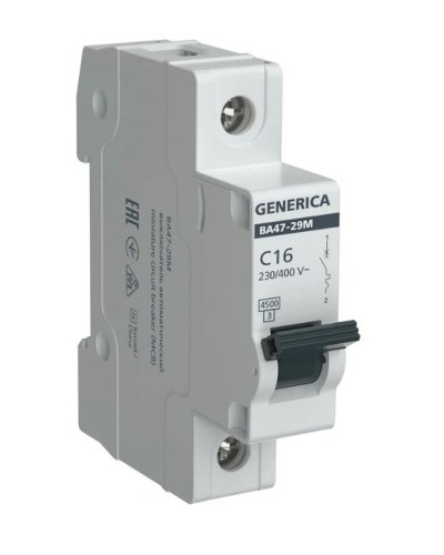 GENERICA ВА47-29М 1P C 16А 4,5кА (MVA21-1-016-C-G). Автоматический выключатель. IEK в Череповце