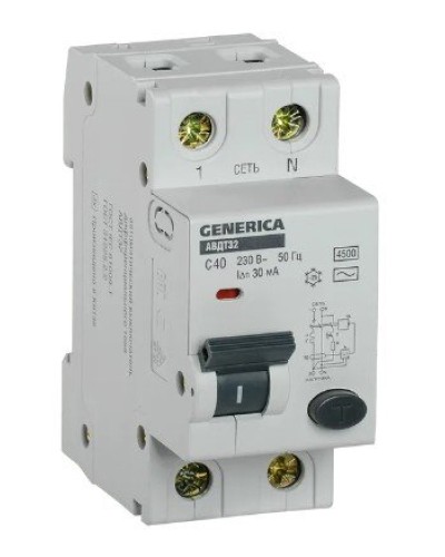 GENERICA АВДТ 32 C40 2Р 30мА (MAD25-5-040-C-30). Автоматический выключатель дифференциального тока. IEK в Череповце