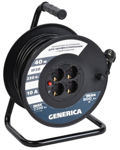 УК40 4 места 2P+PE, 40м GENERICA (WKP10-10-04-40-G). Удлинитель на катушке с термозащитой, 3х1,0кв.мм. IEK в Череповце