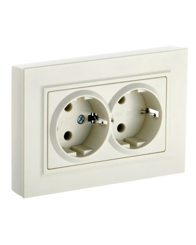 Розетка 2-местная с з/к РС12-3-БрКр бежевый BRITE (BR-R21-16-K10-F). Розетка с заземлением без защитных шторок в сборе. IEK в Череповце