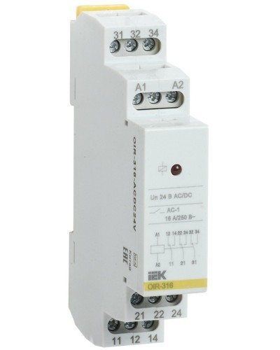 Реле промежуточное модульное OIR 3 контакта 16А 24В AC/DC (OIR-316-ACDC24V). Реле промежуточное модульное. IEK в Череповце