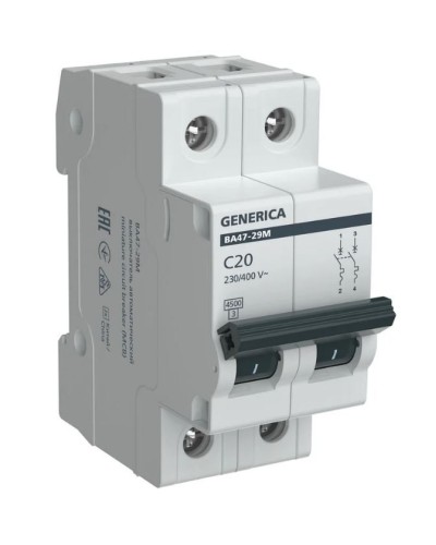 GENERICA ВА47-29М 2P C 20А 4,5кА (MVA21-2-020-C-G). Автоматический выключатель. IEK в Череповце