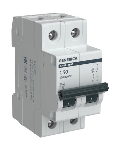 GENERICA ВА47-29М 2P C 50А 4,5кА (MVA21-2-050-C-G). Автоматический выключатель. IEK в Череповце