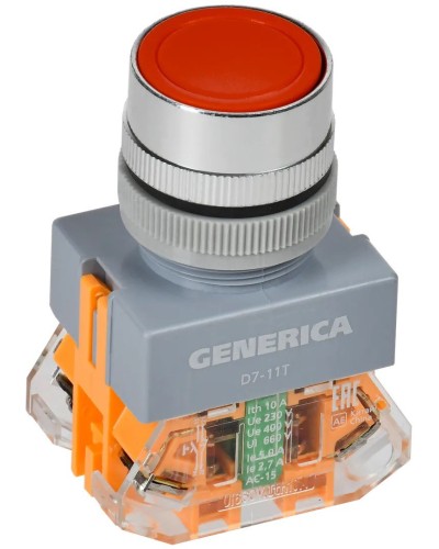 Кнопка D7-11T d=22мм красная GENERICA (BBT50-11T-3-21-K04-G). Кнопка управления с фиксацией. IEK в Череповце
