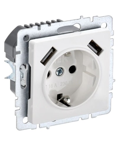 Розетка с з/к с USB A+A 3,1А РЮш10-2-БрБ белый BRITE (BR-R14-16-U21-D31-K01). Розетка с заземлением с защитными шторками, 3,1А. IEK в Череповце