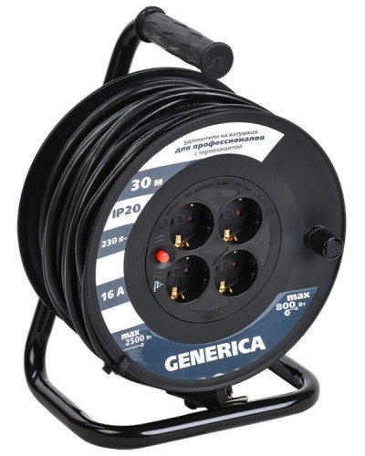 УК20 4 места 2P+PE, 20м GENERICA (WKP20-16-04-20-G). Удлинитель на катушке с термозащитой, 3х1,5кв.мм. IEK в Череповце