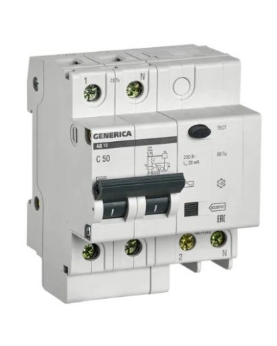 GENERICA АД12 2Р 50А 30мА (MAD15-2-050-C-030). Автоматический выключатель дифференциального тока. IEK в Череповце