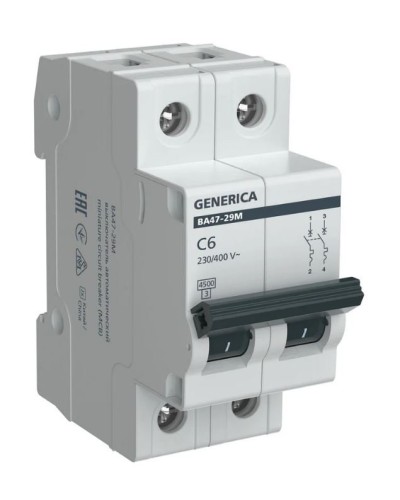 GENERICA ВА47-29М 2P C 6А 4,5кА (MVA21-2-006-C-G). Автоматический выключатель. IEK в Череповце