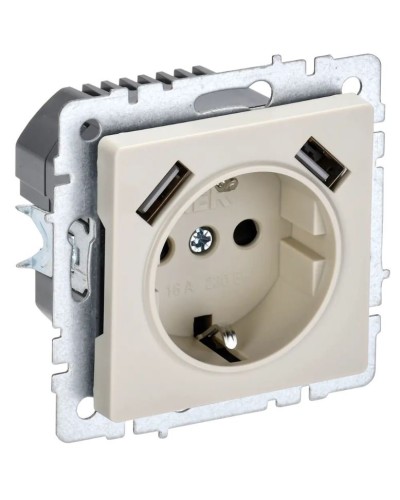 Розетка с з/к с USB A+A 3,1А РЮш10-2-БрКр бежевый BRITE (BR-R14-16-U21-D31-K10). Розетка с заземлением с защитными шторками, 3,1А. IEK в Череповце