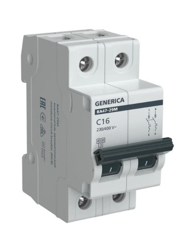 GENERICA ВА47-29М 2P C 16А 4,5кА (MVA21-2-016-C-G). Автоматический выключатель. IEK в Череповце