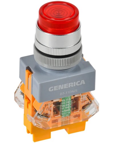 Кнопка D7-11DNZS d=22мм красная GENERICA (BBT50-11DNZS-3-11-K04-G). Кнопка управления с подсветкой и фиксацией. IEK в Череповце