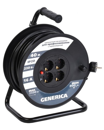 УК40 4 места 2P+PE, 40м GENERICA (WKP20-16-04-40-G). Удлинитель на катушке с термозащитой, 3х1,5кв.мм. IEK в Череповце