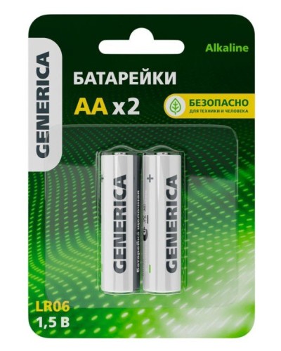 Батарейка Alkaline LR06/AA GENERICA (2 шт) (ABT-LR06-ST-L02-G). Батарейка щелочная. IEK в Череповце