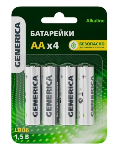 Батарейка Alkaline LR06/AA GENERICA (4 шт) (ABT-LR06-ST-L04-G). Батарейка щелочная. IEK в Череповце