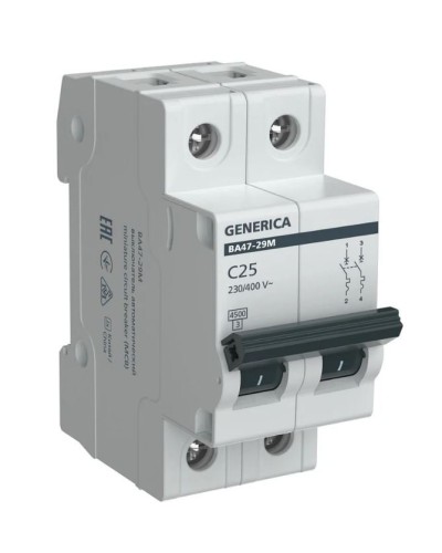 GENERICA ВА47-29М 2P C 25А 4,5кА (MVA21-2-025-C-G). Автоматический выключатель. IEK в Череповце