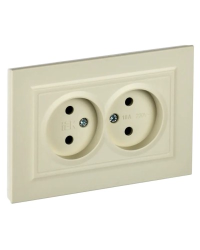 Розетка 2-местная без з/к РС12-2-БрКр бежевый BRITE (BR-R20-10-K10-F). Розетка без заземления без защитных шторок в сборе. IEK в Череповце