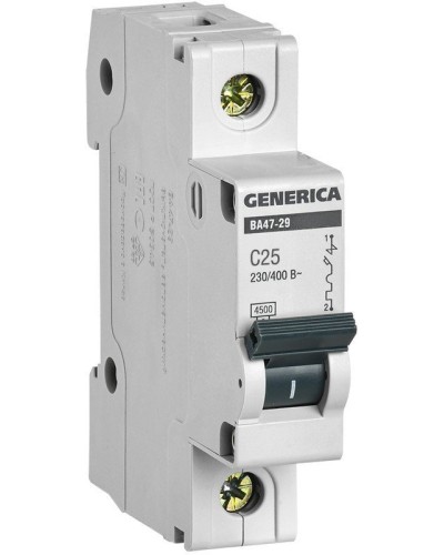 GENERICA ВА47-29 1P C 25А 4,5кА (MVA25-1-025-C). Автоматический выключатель. IEK в Череповце