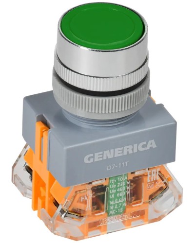 Кнопка D7-11T d=22мм зеленая GENERICA (BBT50-11T-3-21-K06-G). Кнопка управления с фиксацией. IEK в Череповце