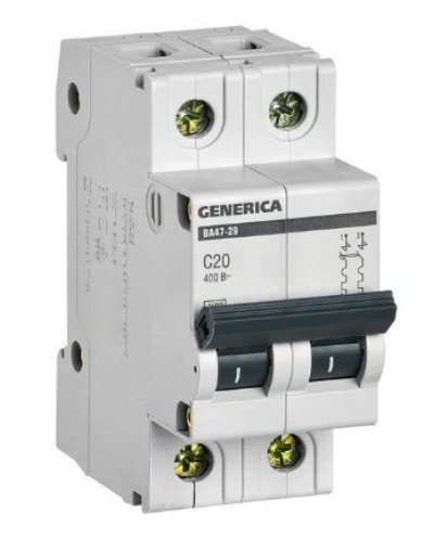 GENERICA ВА47-29 2P C 20А 4,5кА (MVA25-2-020-C). Автоматический выключатель. IEK в Череповце