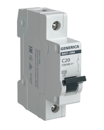 GENERICA ВА47-29М 1P C 20А 4,5кА (MVA21-1-020-C-G). Автоматический выключатель. IEK в Череповце