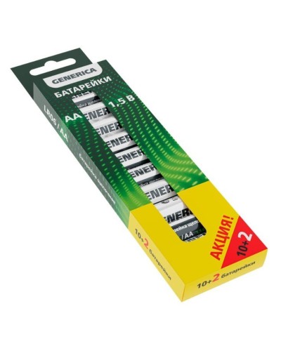Батарейка Alkaline LR06/AA GENERICA (12 шт) ПРОМО (ABT-LR06-ST-B12-G). Батарейка щелочная. IEK в Череповце