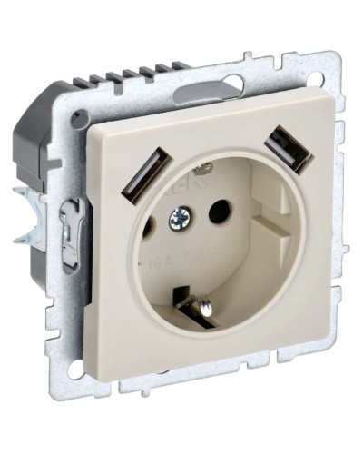 Розетка с з/к с USB A+A 2,1А РЮш10-1-БрКр бежевый BRITE (BR-R14-16-U21-D21-K10). Розетка с заземлением с защитными шторками, 2,1А. IEK в Череповце