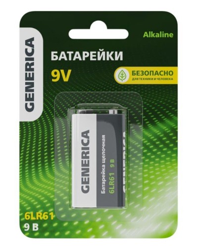 Батарейка Alkaline 6LR61 9V GENERICA (ABT-6LR619V-ST-L02-G). Батарейка щелочная. IEK в Череповце