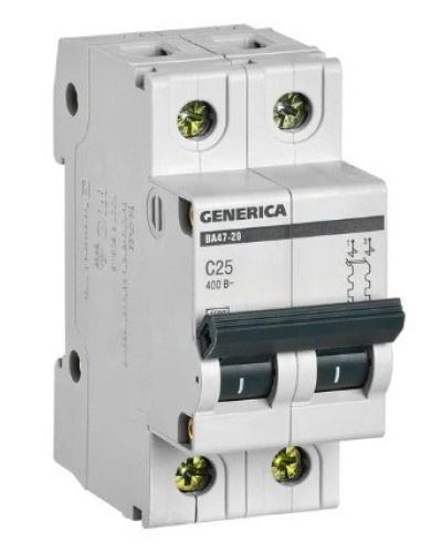 GENERICA ВА47-29 2P C 25А 4,5кА (MVA25-2-025-C). Автоматический выключатель. IEK в Череповце