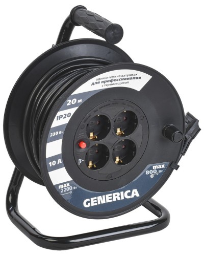 УК20 4 места 2P+PE, 20м GENERICA (WKP10-10-04-20-G). Удлинитель на катушке с термозащитой, 3х1,0кв.мм. IEK в Череповце