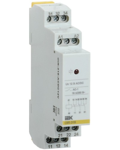 Реле промежуточное модульное OIR 3 контакта 16А 12В AC/DC (OIR-316-ACDC12V). Реле промежуточное модульное. IEK в Череповце