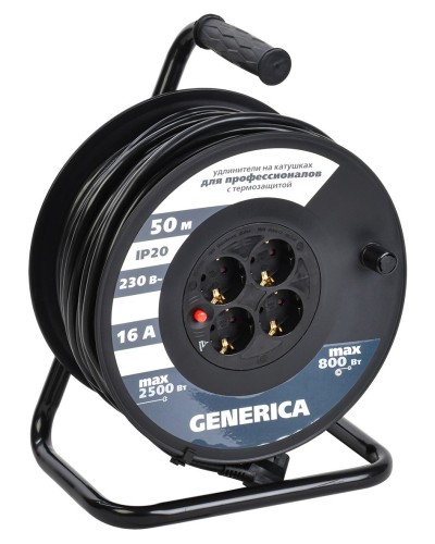 УК50 4 места 2P+PE, 50м GENERICA (WKP20-16-04-50-G). Удлинитель на катушке с термозащитой, 3х1,5кв.мм. IEK в Череповце