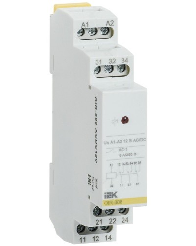 Реле промежуточное модульное OIR 3 контакта 8А 230В AC (OIR-308-AC230V). Реле промежуточное модульное. IEK в Череповце
