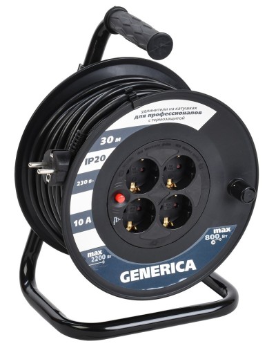 УК30 4 места 2P+PE, 30м GENERICA (WKP10-10-04-30-G). Удлинитель на катушке с термозащитой, 3х1,0кв.мм. IEK в Череповце