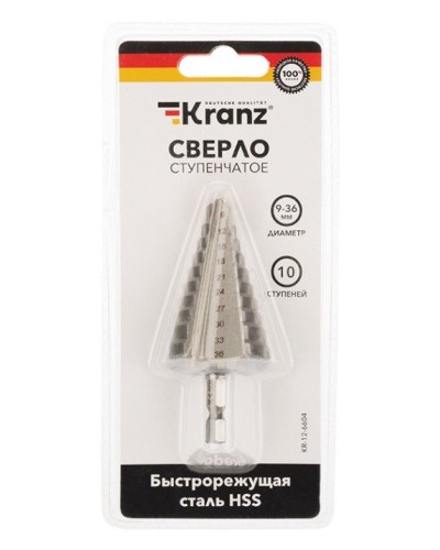 Сверло по металлу ступенчатое 9,0-36,0 мм 110 mm 62 HRC Kranz (KR-12-6604): Сверло по металлу шлифованное в Череповце