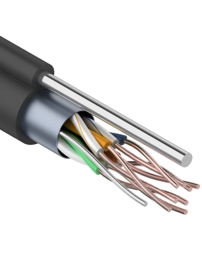 F/UTP, CAT 5e, PE, 4PR, 24AWG, OUTDOOR, SOLID, черный, с тросом, 305м, REXANT (01-0144). Кабель «витая пара» (LAN) для структурированных систем связи. Rexant в Череповце