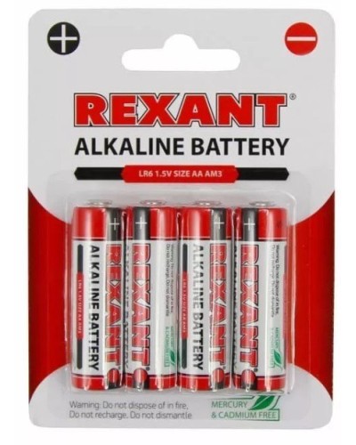 Алкалиновая батарейка AA/LR6 1,5 V 4 шт. блистер REXANT (30-1027). Элемент питания. Rexant в Череповце