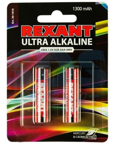 Ультра алкалиновая батарейка AAA/LR03 1,5 V 2 шт. блистер REXANT (30-1010). Элемент питания. Rexant в Череповце