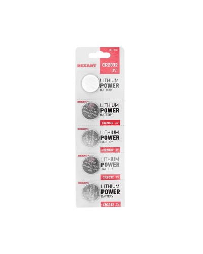 Литиевые батарейки CR2032 3 V 220 mAh (30-1108). Элемент питания. Rexant в Череповце