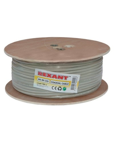 RG-8X, 50 Ом, CCS/Al/A, 75% (01-2021). Кабель коаксиальный радиочастотный. Rexant в Череповце